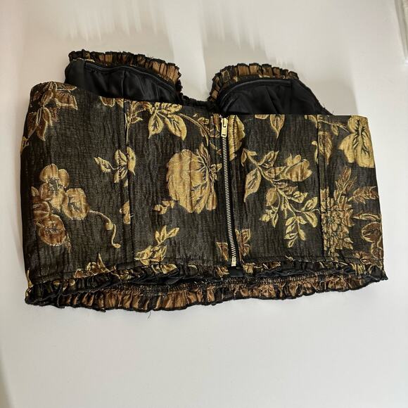 Sofie the Label Black Gold Floral Jacquard Strapless Corset Top Size Medium - Picture 4 of 11